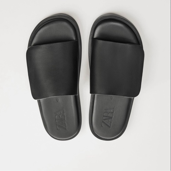 Zara Men\'s Black Leather Slide Sandals Sz 44 main image 8